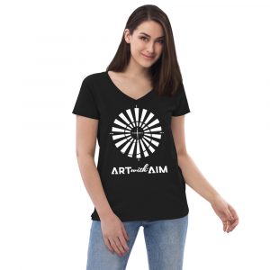 Art With Aim Logo White logoWomen’s recycled v-neck t-shirt